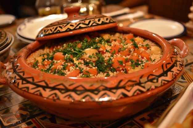 Foto uisine vegetariana couscous com legumes e salsa