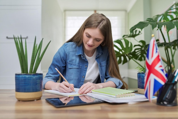 UK aprendendo inglês online Aluna olhando remotamente para a webcam