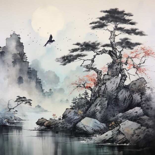 Foto ukiyo e pintura de esmalte pintura de naturaleza muerta tinta de liquitex ogata gekko arte tradicional turco