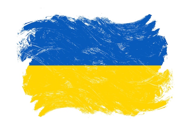 Ukraine-Flagge auf beunruhigtem Grunge-Bürstenhintergrund mit weißem Strich