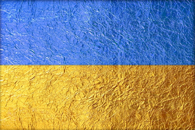 Ukraine-Flagge aus Formfolie Textur Hintergrund