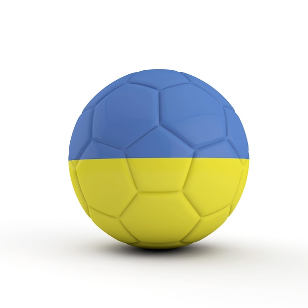 Ukraine-Flagge Fußball vor einem einfachen weißen Hintergrund 3D-Rendering