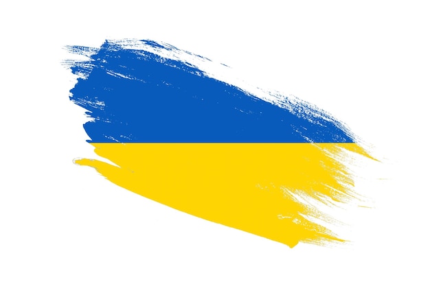 Ukraine-Flagge mit Pinselstrich-Effekten auf isoliertem weißem Hintergrund