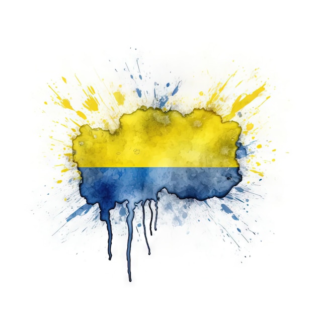 Ukraine-Flagge Splash-Effekt Aquarell-AI-Bild der ukrainischen Flagge auf weißem Hintergrund