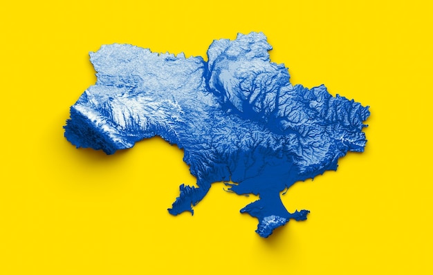 Foto ukraine-karte mit den flaggenfarben blau und rot schattierte reliefkarte 3d-darstellung