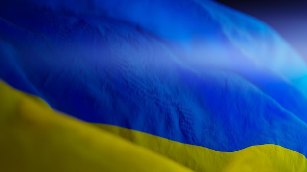 Ukraine schwingt die Nationalflagge3d-Rendering