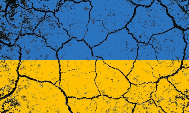 Ukrainische Flagge auf kaputtem Boden Der Zusammenbruch der Ukraine