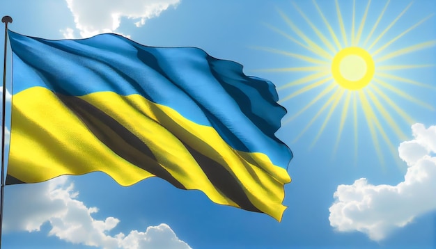 Ukrainische Flagge gegen den blauen Himmel Generative KI