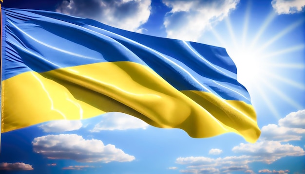 Ukrainische Flagge gegen den blauen Himmel Generative KI