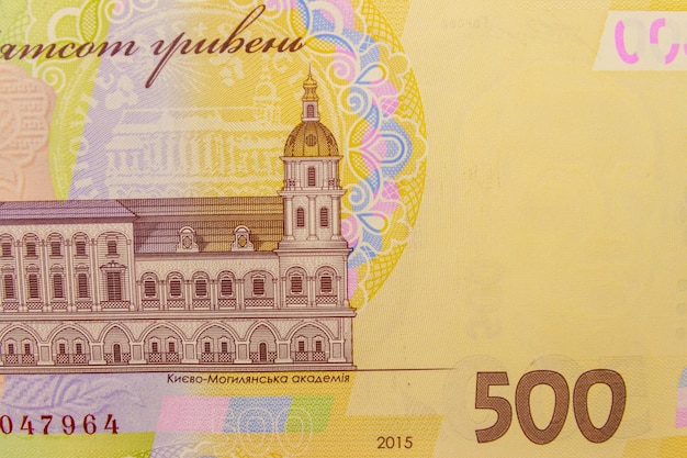 Ukrainische Währung Makroaufnahme von fünfhundert Griwna-Banknoten