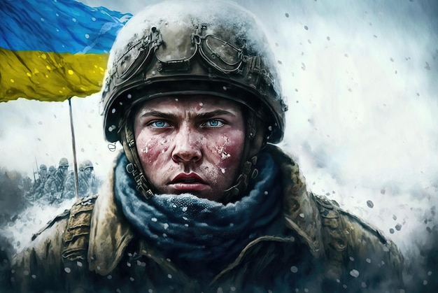 Ukrainischer Soldat, der für die Ukraine kämpft