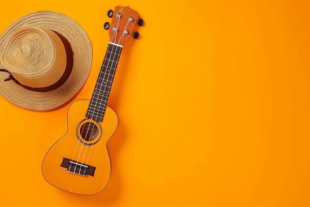 Ukulele und Strohhut orange Studio Hintergrund Top