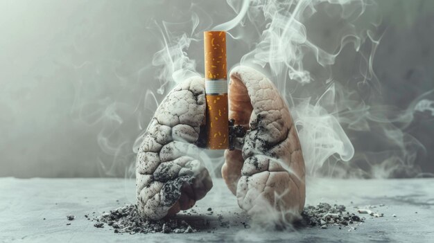 La última foto conceptual de cigarrillo Deja de fumar tema Pulmones de una persona sana y enferma concepto del Día de No Fumar