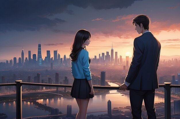 Foto Última reunião do casal namorada amor namorado divórcio fundo de pé olhando para o horizonte da cidade