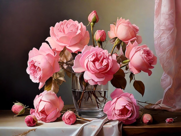 Foto las últimas rosas de verano son flores de vida muerta con hermosas rosas rosadas que se desvanecen.
