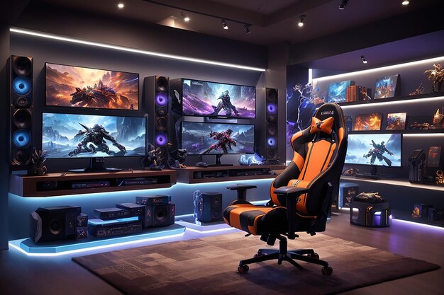 Foto ultimate gamer's haven schafft einen professionellen spielraum für intensive spiele und wettbewerbe