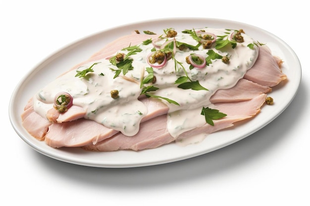 Foto el último banquete de vitello tonnato tradición italiana sobre un fondo blanco