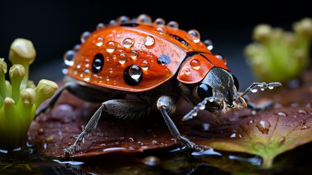 Foto ultra-detaillierte ladybug-fotografie makro-aufnahme von gemaltem lady-schmetterling auf anemone