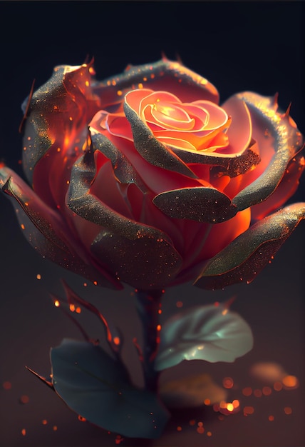 Ultra fotorealistische Rose Blume rosa Glitter Quantum Illustration Generative AI