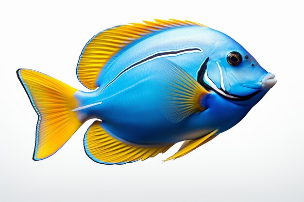 Ultra HD Tang azul aislado en fondo blanco multicolor pez amarillo y azul