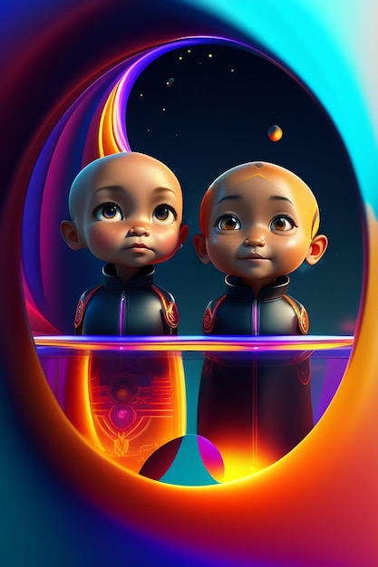 Ultra hd upin ipin kids character generative art future 8k