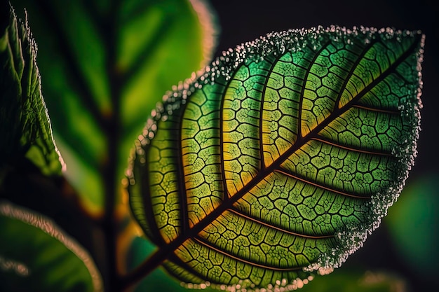 Ultra-Makro-Detailfoto eines grünen Blatt-Textur-Hintergrunds Nahaufnahme-Makro AIGenerated