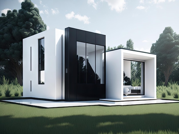 Ultra moderna minimalista exterior casa elegante con paneles solares ai generativo