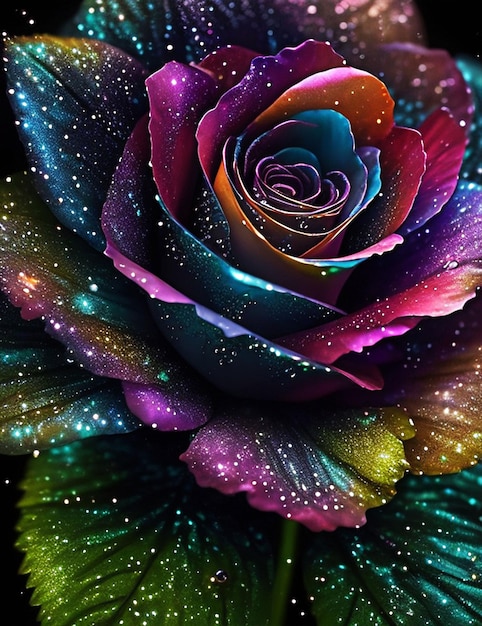 ultra qualidadeHiper realista Foto detalhada de um lindo preto estreladoRose flower splash arts aes