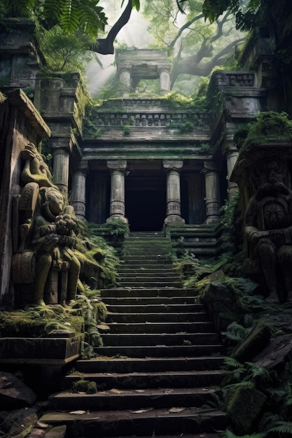 Foto ultra-realistisch ein alter tempel, der in einem felsigen gebiet gebaut wurde