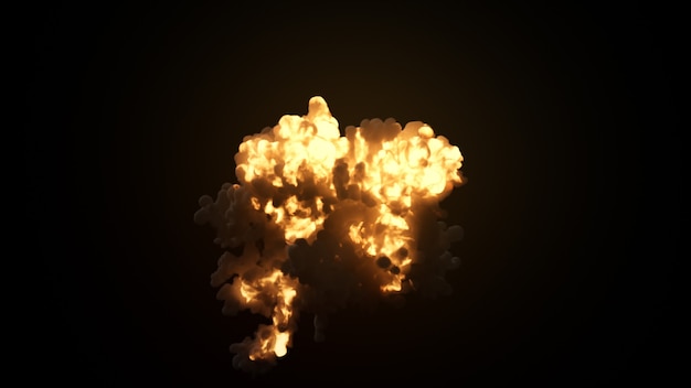 Ultra realistische Explosion mit dickem schwarzem Rauch auf einem isolierten schwarzen Hintergrund