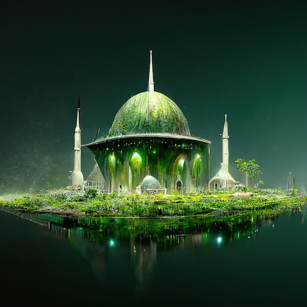 ultra realistischer, grüner moschee-galaxienhintergrund