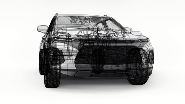 Ultramoderner SUV mit eingängigem, ausdrucksstarkem Design für junge Leute und Familien 3D-Illustration