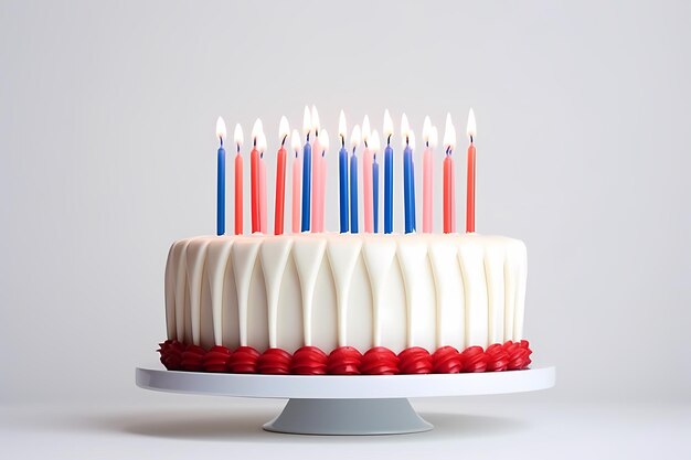 Foto ultrarealismo bolo de cor simples com velas em branco para um aniversário inesquecível