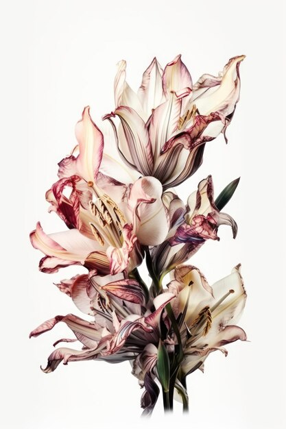 Ultrarealistische Blumenwandkunst auf weißem Hintergrund, generative KI