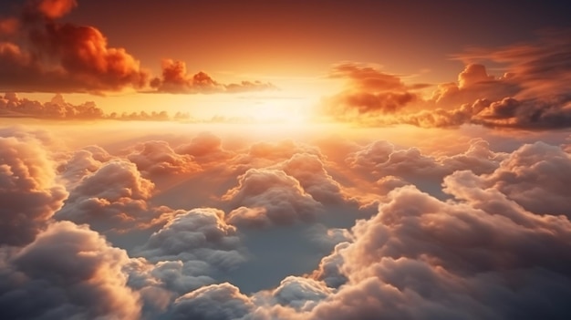 ultrarealistischer dramatischer Sonnenuntergangshimmel mit flauschigen Wolken