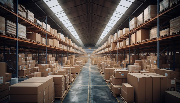 Ultrarealistisches Lager voller Bestellboxen, Logistikkonzept