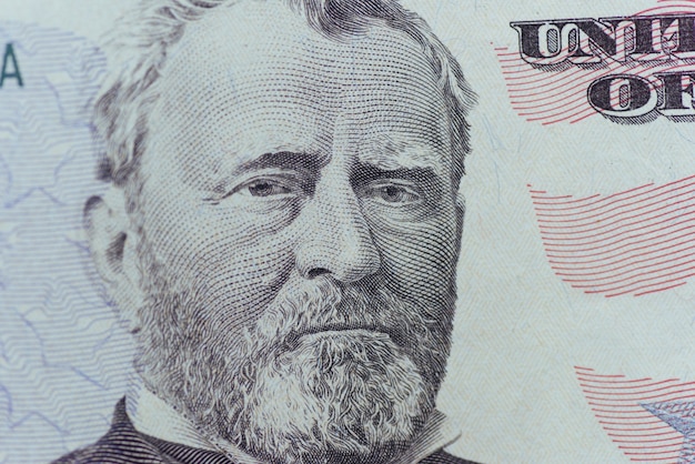 Ulysses grant nos eua cinquenta pessoas ou cinquenta contas macro closeup dinheiro nos