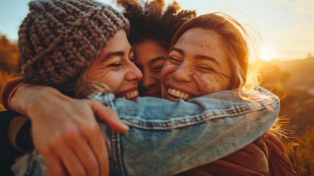 Foto um abraço caloroso entre amigos como sinal de boas-vindas