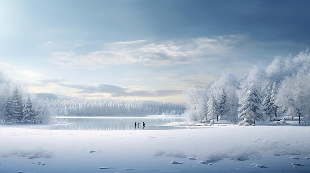 Um abraço tranquilo no inverno Visualizando uma paisagem serena com um lago congelado