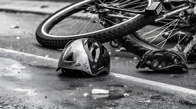 Um acidente de bicicleta de capacete de segurança por acidente