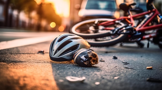 Um acidente de bicicleta de capacete de segurança por acidente