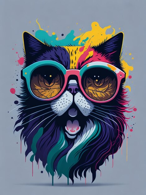 um adesivo de gato colorido para design de camiseta