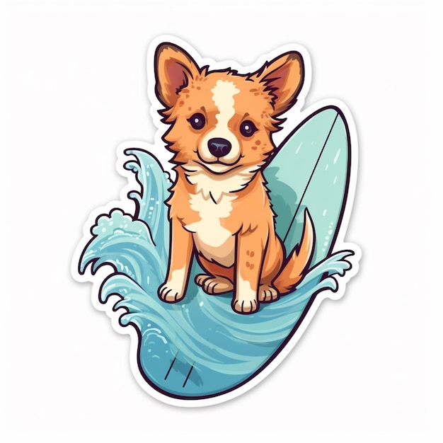 Um adesivo de um cachorro em uma prancha de surf que diz "chihuahua" nele.