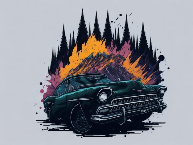 um adesivo de um carro para design de camiseta