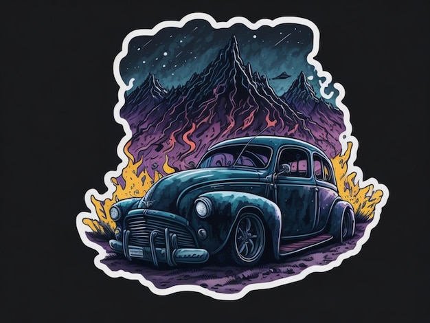 um adesivo de um carro para design de camiseta