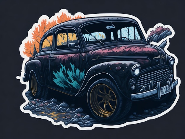 um adesivo de um carro para design de camiseta