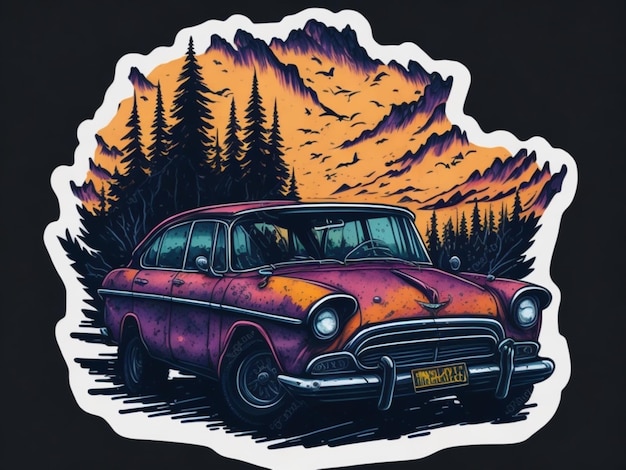 um adesivo de um carro para design de camiseta