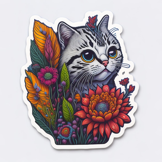 Um adesivo de um gato com uma flor nele