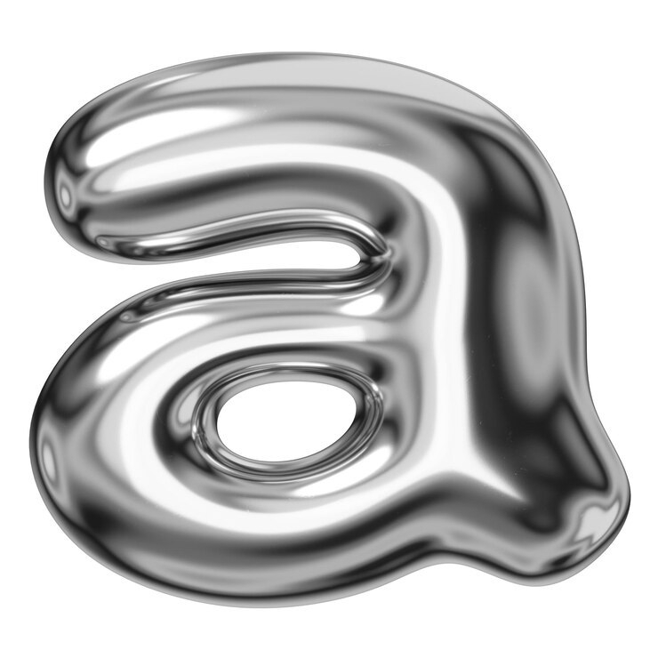 Foto um adesivo png de alfabeto 3d cromado com desenho de balão metálico de fundo transparente