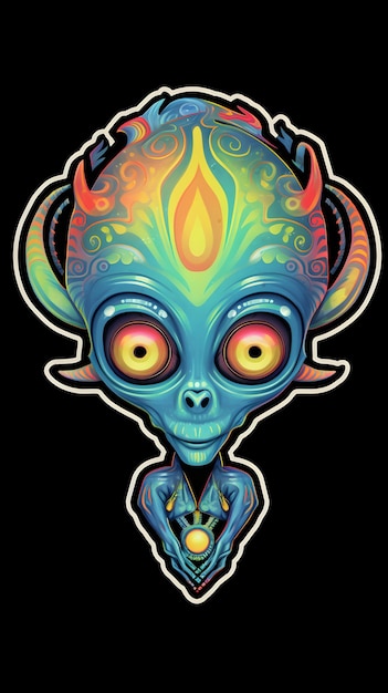 Um adesivo saturado de um alienígena inspirado no DMT